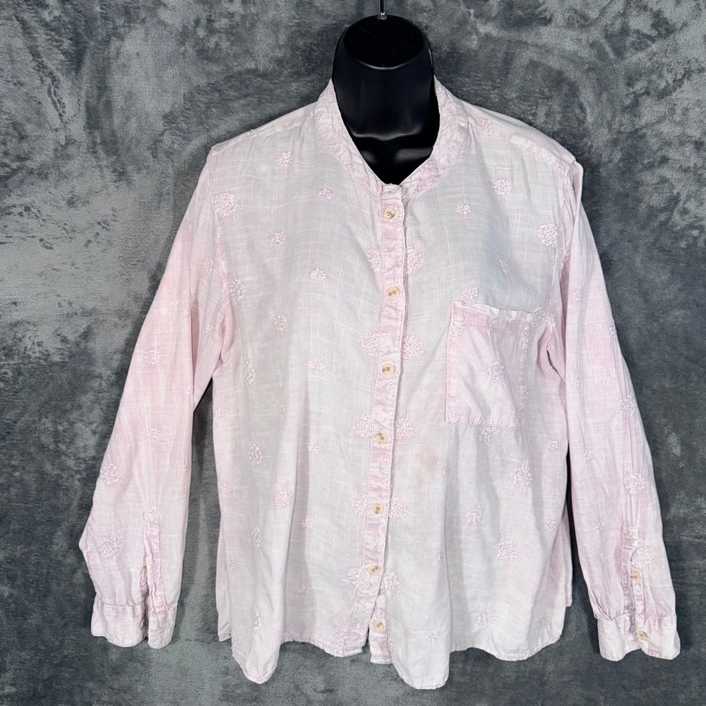 Pilcro by Anthropologie Womens Blouse sz M Lavender Embroidered Long Sleeve Boho